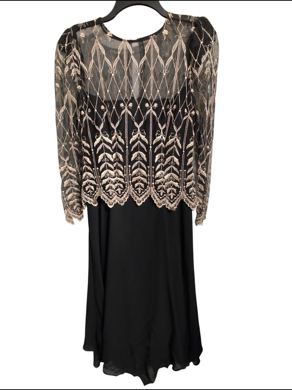Cachet Bari Protas Gold Embroidered Lace Dress Formal Evening Cocktail 10 12